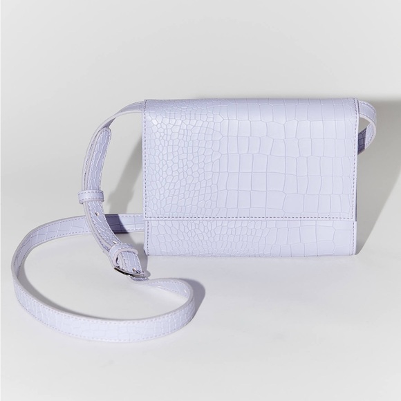 Urban Outfitters Smooth Flap Crossbody Bag Lilac Faux Croc - Picture 3 of 5